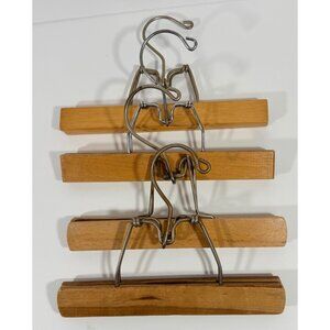 Vintage Wooden Clamp Style Pant Skirt Hangers With Metal Clips Set Of 4 Laundry